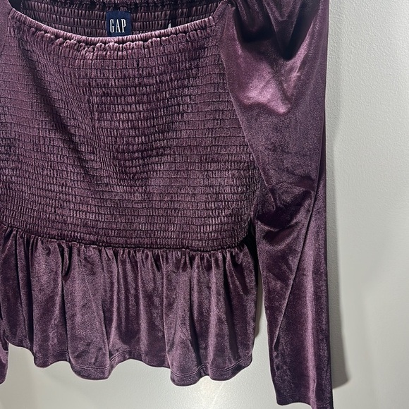 NWT GAP Women's Rich Velvet Purple Smocked Baby doll Peplum Blouse Size Large - Picture 4 of 5